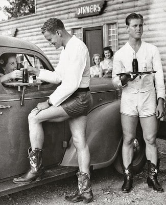 Carhops at the Log Lodge Tavern in 1940s Dallas
